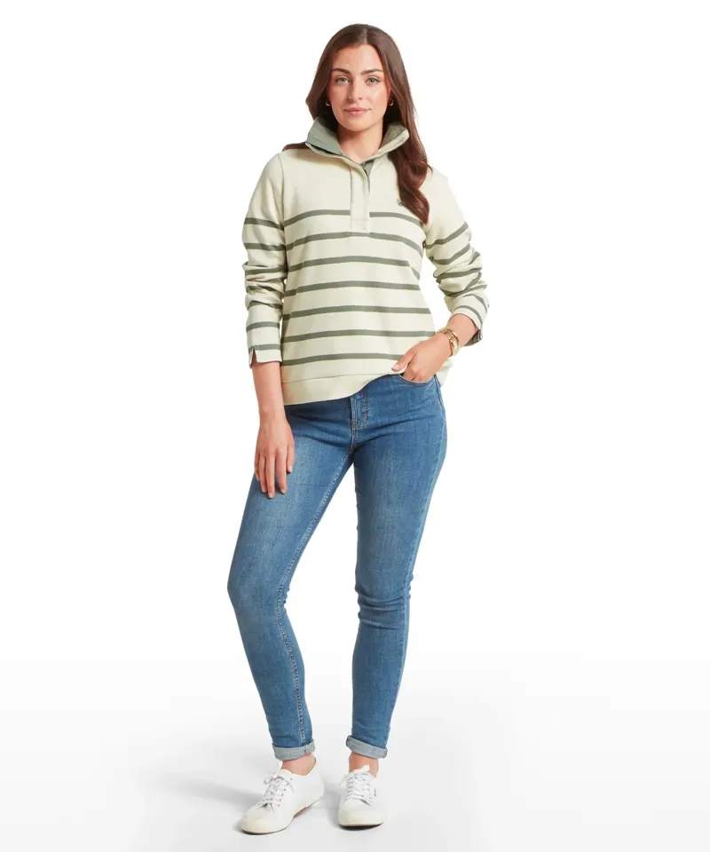 Schoffel Country Sandown Sweatshirt in Pale Stone/Agave Green Stripe-2