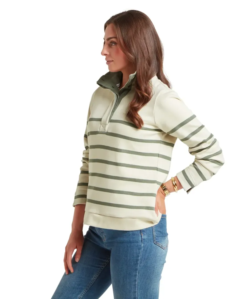 Schoffel Country Sandown Sweatshirt in Pale Stone/Agave Green Stripe-3