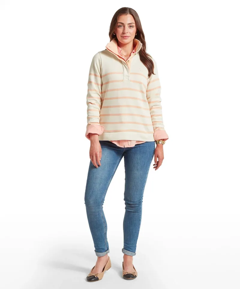 Schoffel Country Sandown Sweatshirt in Pale Stone/Coral Peach Stripe-1