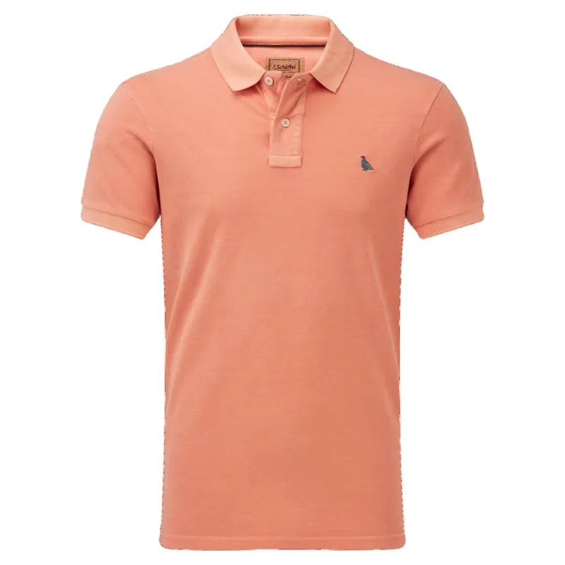 Schoffel Country St Ives Garment Dyed Polo Shirt in Coral Peach