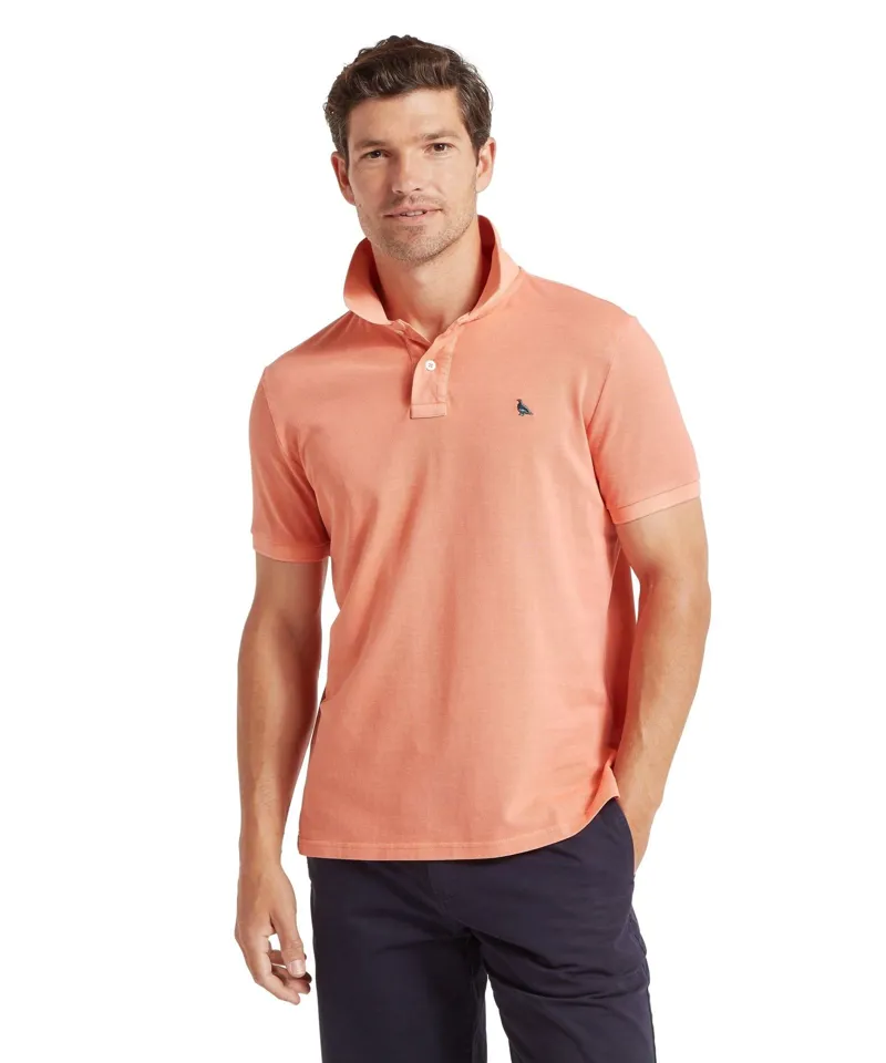 Schoffel Country St Ives Garment Dyed Polo Shirt in Coral Peach-1