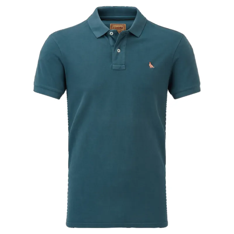 Schoffel Country St Ives Garment Dyed Polo Shirt in Deep Ocean Blue