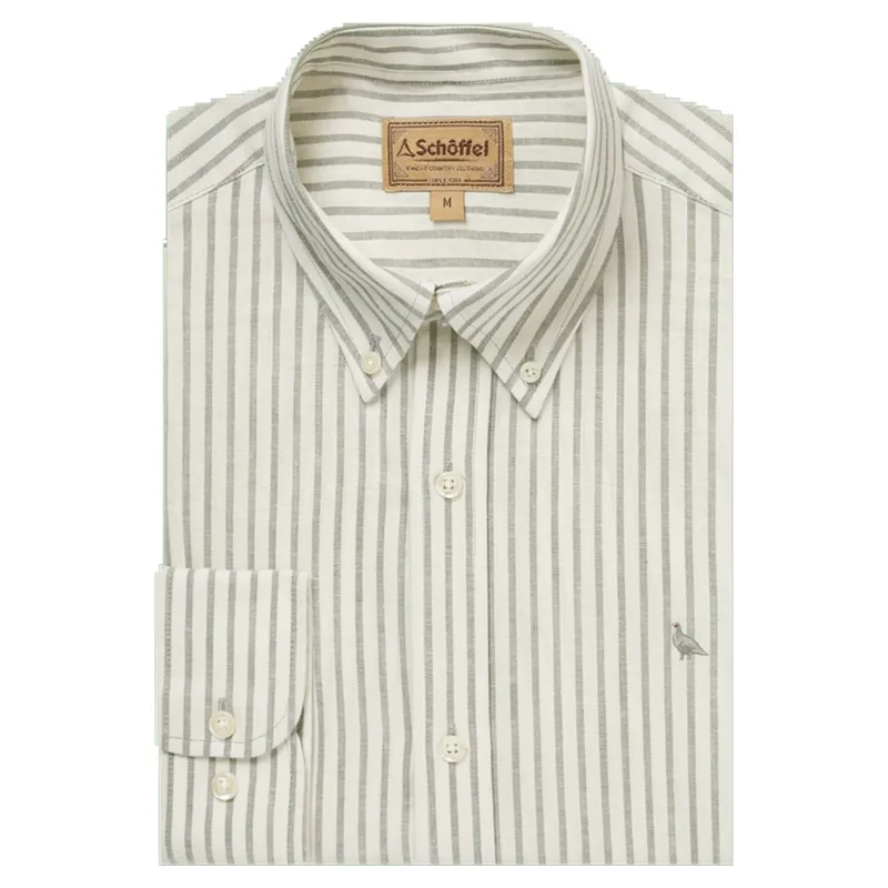 Schoffel Country Walsingham Linen Shirt in Agave Green Stripe