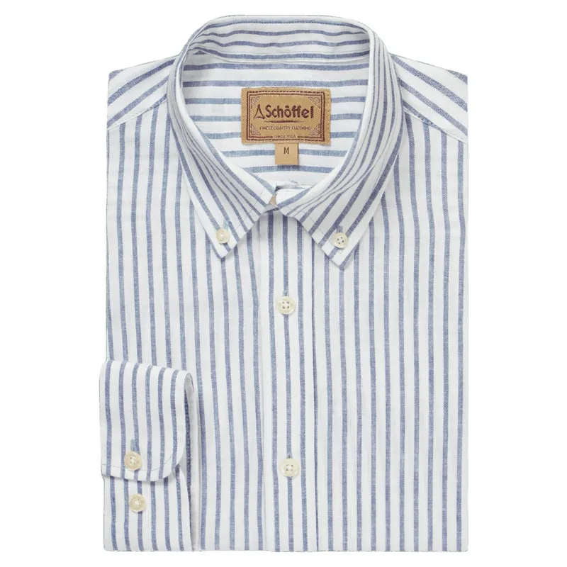 Schoffel Country Walsingham Linen Shirt in Blue Stripe
