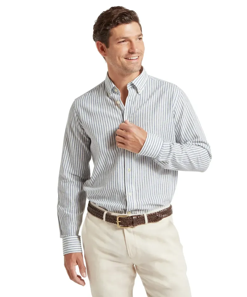 Schoffel Country Walsingham Linen Shirt in Blue Stripe-1