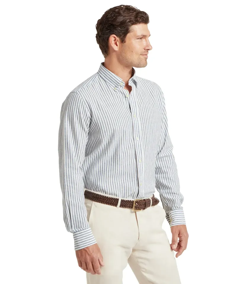 Schoffel Country Walsingham Linen Shirt in Blue Stripe-3