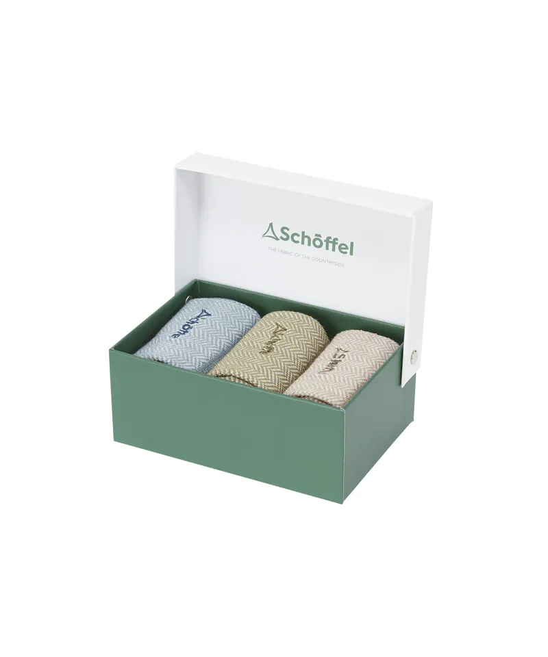 Schoffel Country Mens Bamboo Sock Box of 3 7-11 in Port Herringbone Mix-1