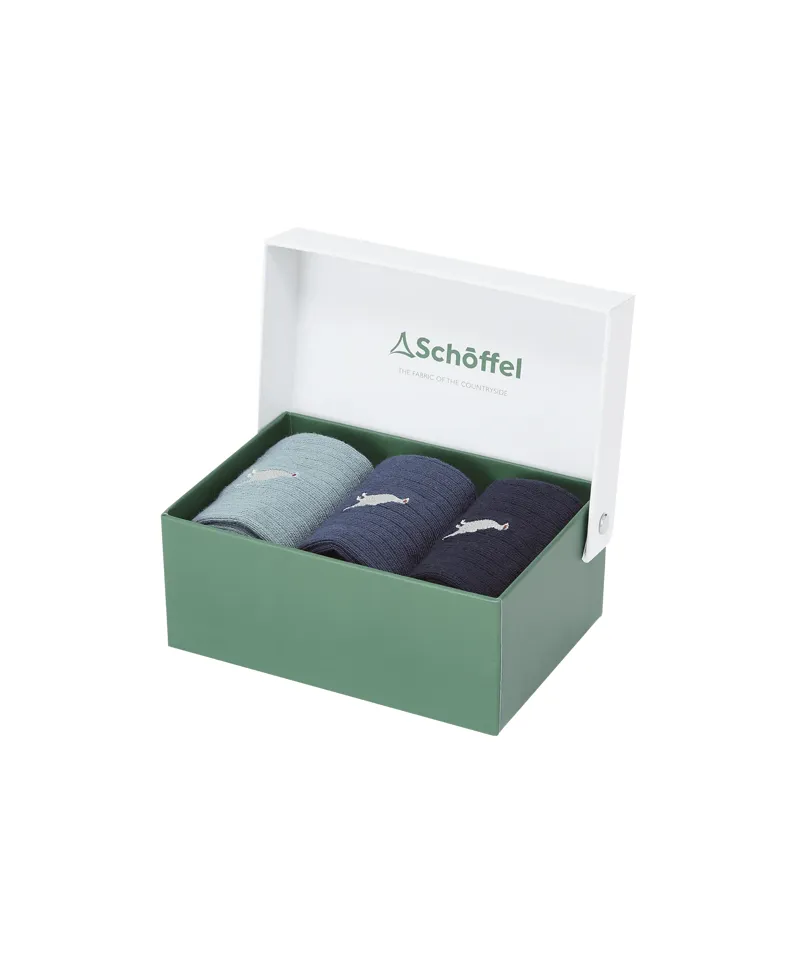Schoffel Country Mens Bamboo Sock Box of 3 7-11 in Blue Ptarmigan Mix-1