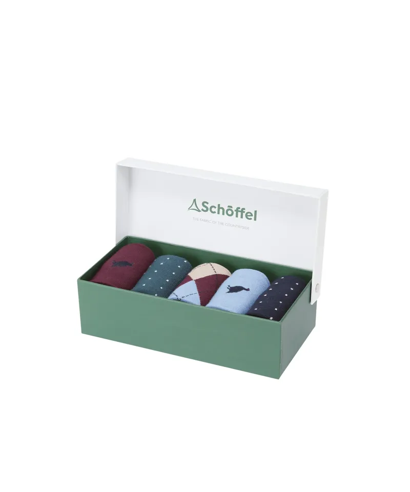 Schoffel Country Bamboo Socks Box of 5 Argyle Pattern Mix 7-11 in Beige-1