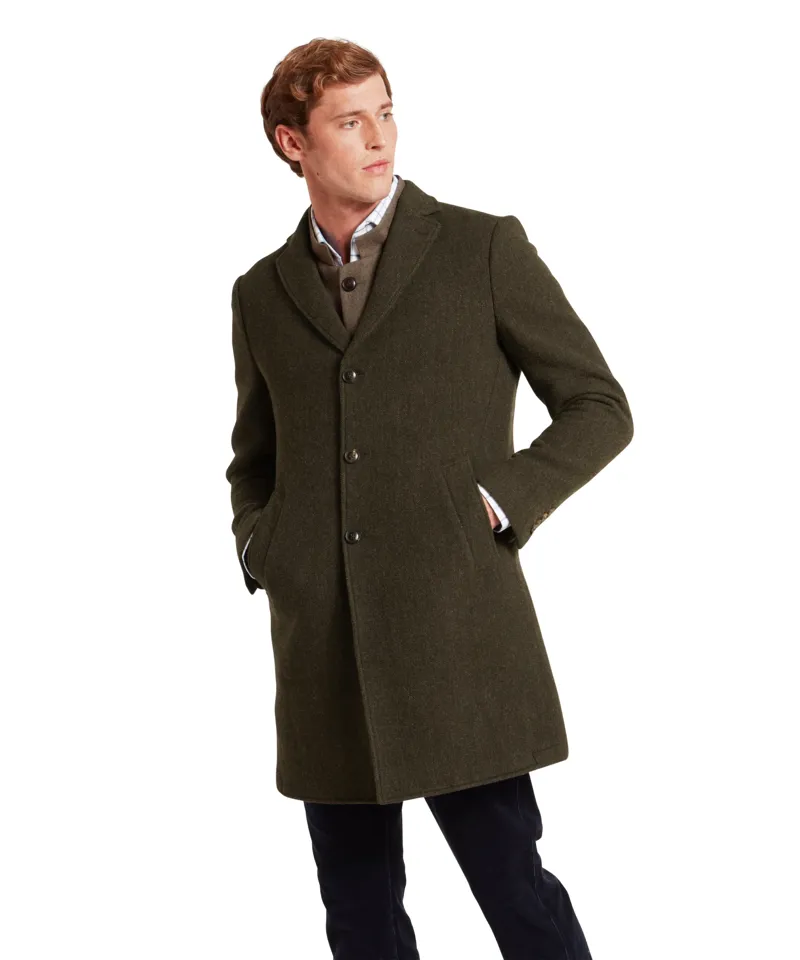 Schoffel Banchory Tweed Coat Dark Olive Herringbone-4