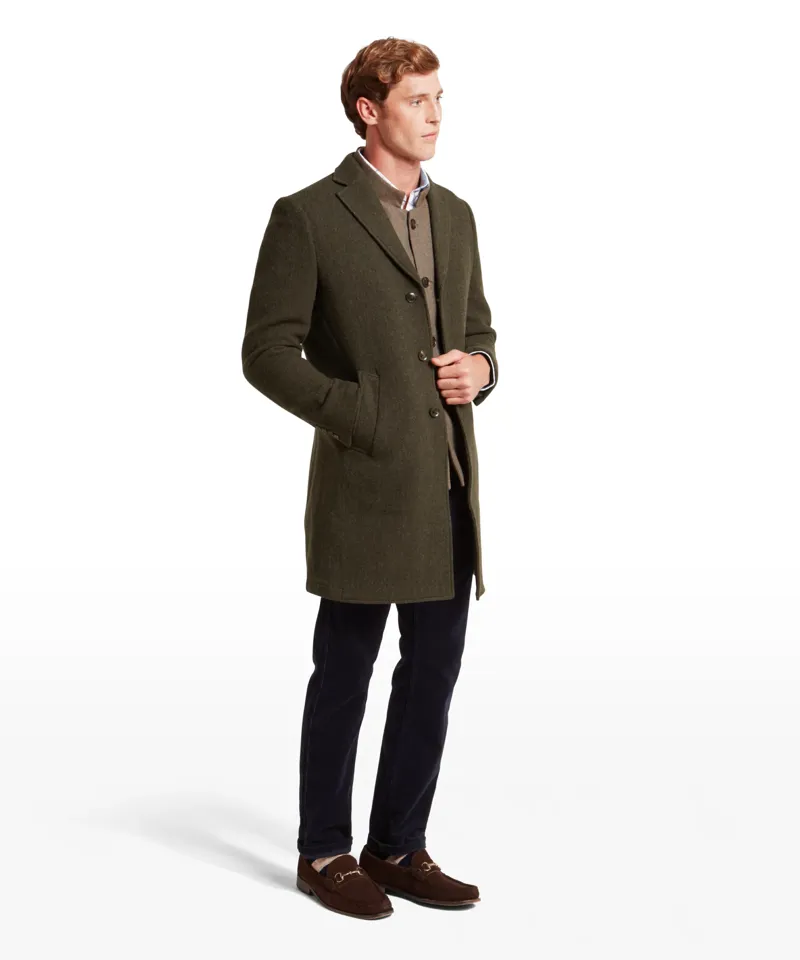 Schoffel Banchory Tweed Coat Dark Olive Herringbone-2