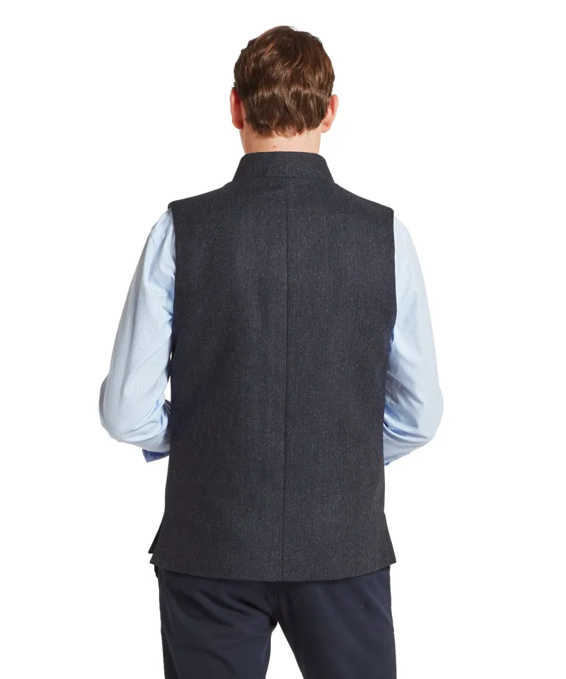 Schoffel Country Berwick Nehru Tweed Waistcoat in Dark Navy Herringbone Tweed-4