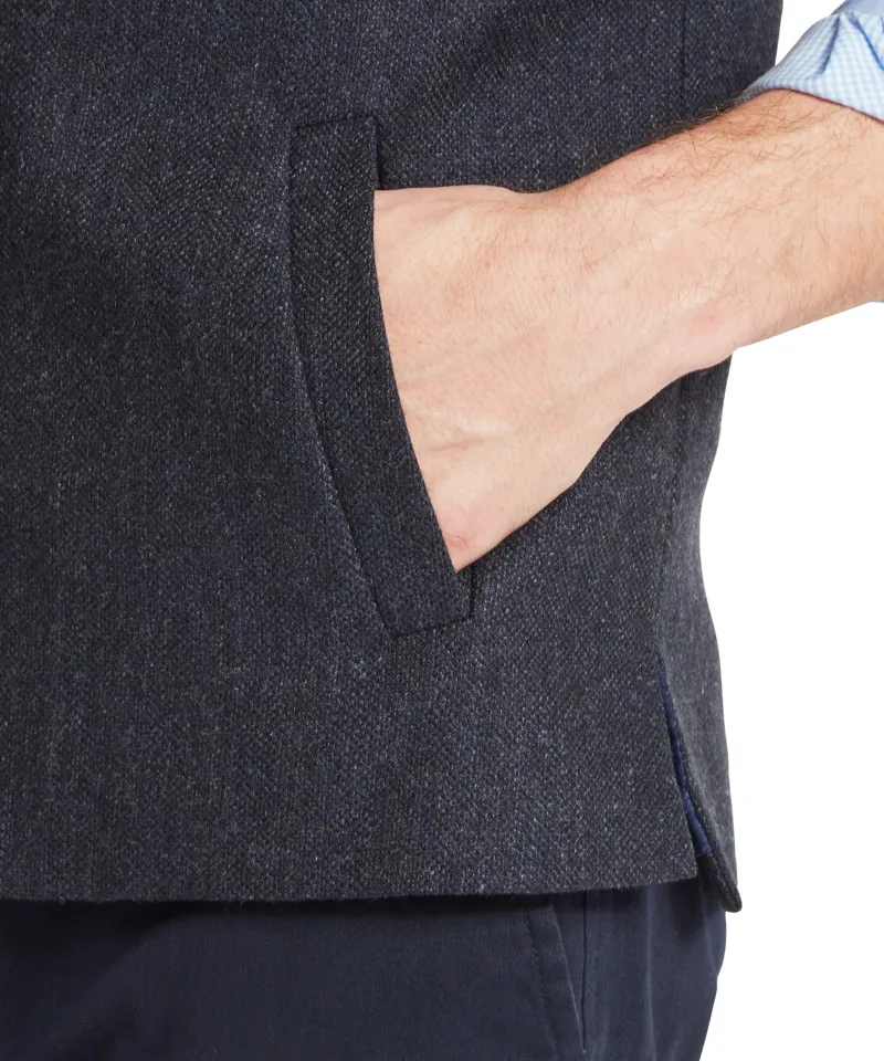 Schoffel Country Berwick Nehru Tweed Waistcoat in Dark Navy Herringbone Tweed-6