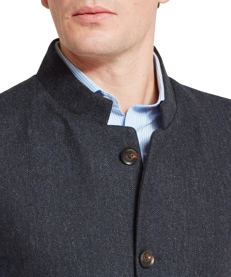 Schoffel Country Berwick Nehru Tweed Waistcoat in Dark Navy Herringbone Tweed-5