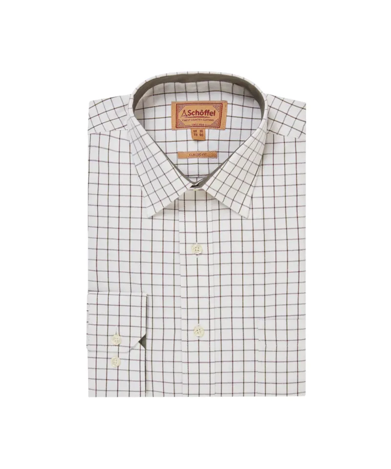 Schoffel Burnham Tattersall Classic Shirt Dark Olive Tattersall