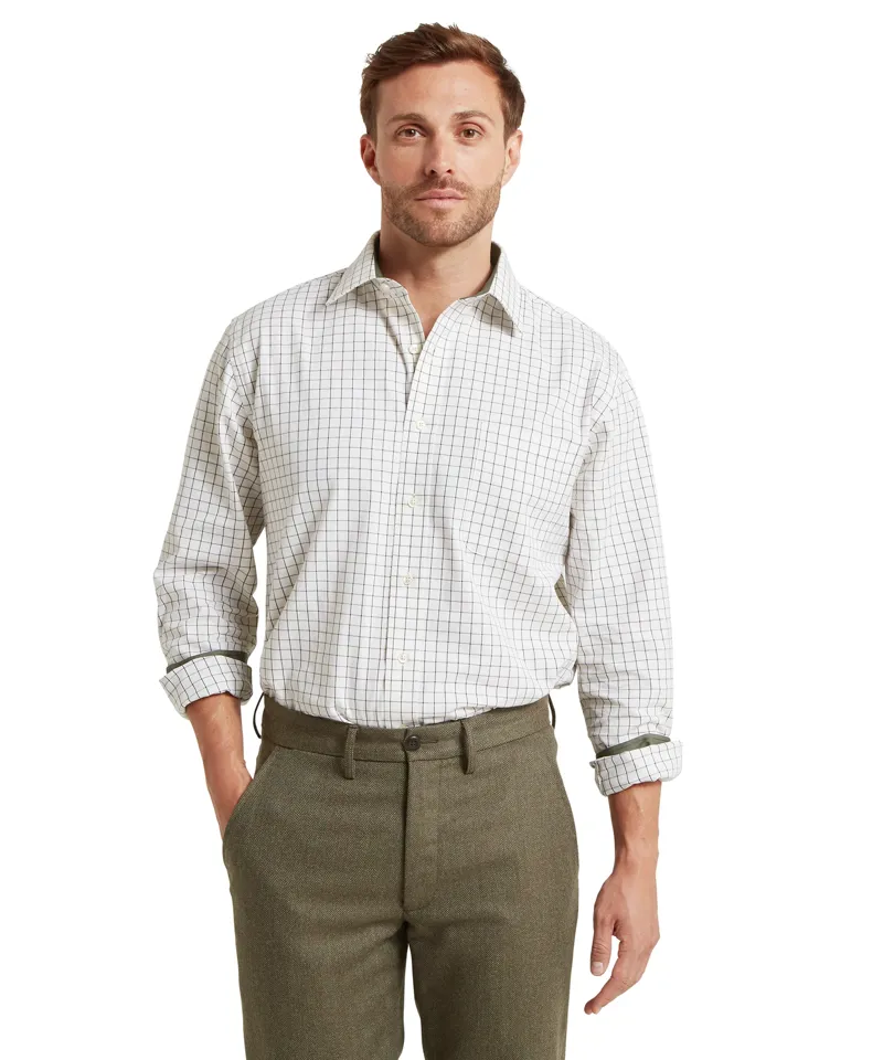 Schoffel Burnham Tattersall Classic Shirt Dark Olive Tattersall-2