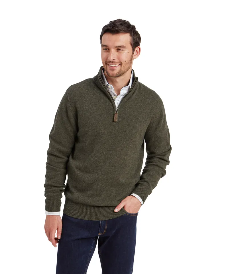 Schoffel Calton Cotton Cashmere Quarter Zip Jumper Loden Green-1