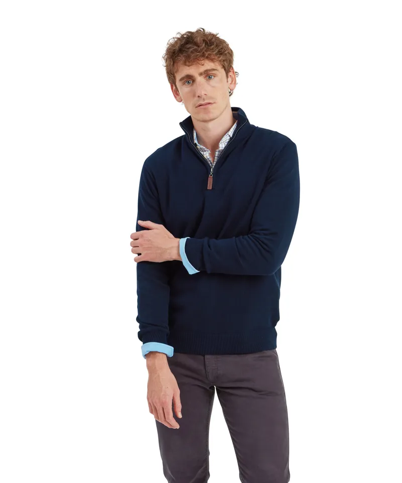 Schoffel Calton Cotton Cashmere Quarter Zip Jumper Navy-1