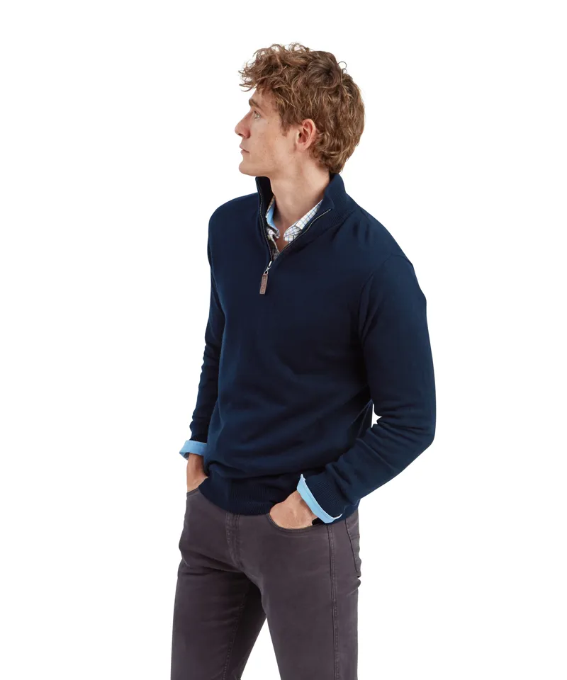 Schoffel Calton Cotton Cashmere Quarter Zip Jumper Navy-2