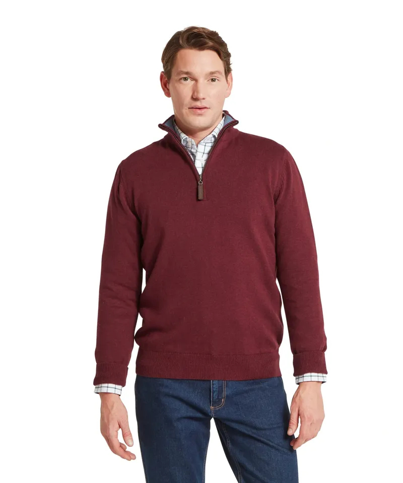 Schoffel Country Calton Cotton Cashmere 1/4 Zip Jumper in Burgundy-1
