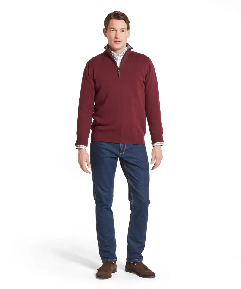 Schoffel Country Calton Cotton Cashmere 1/4 Zip Jumper in Burgundy-2