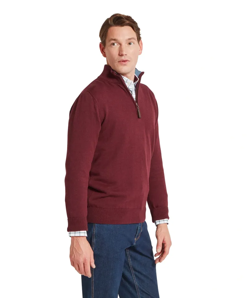 Schoffel Country Calton Cotton Cashmere 1/4 Zip Jumper in Burgundy-3