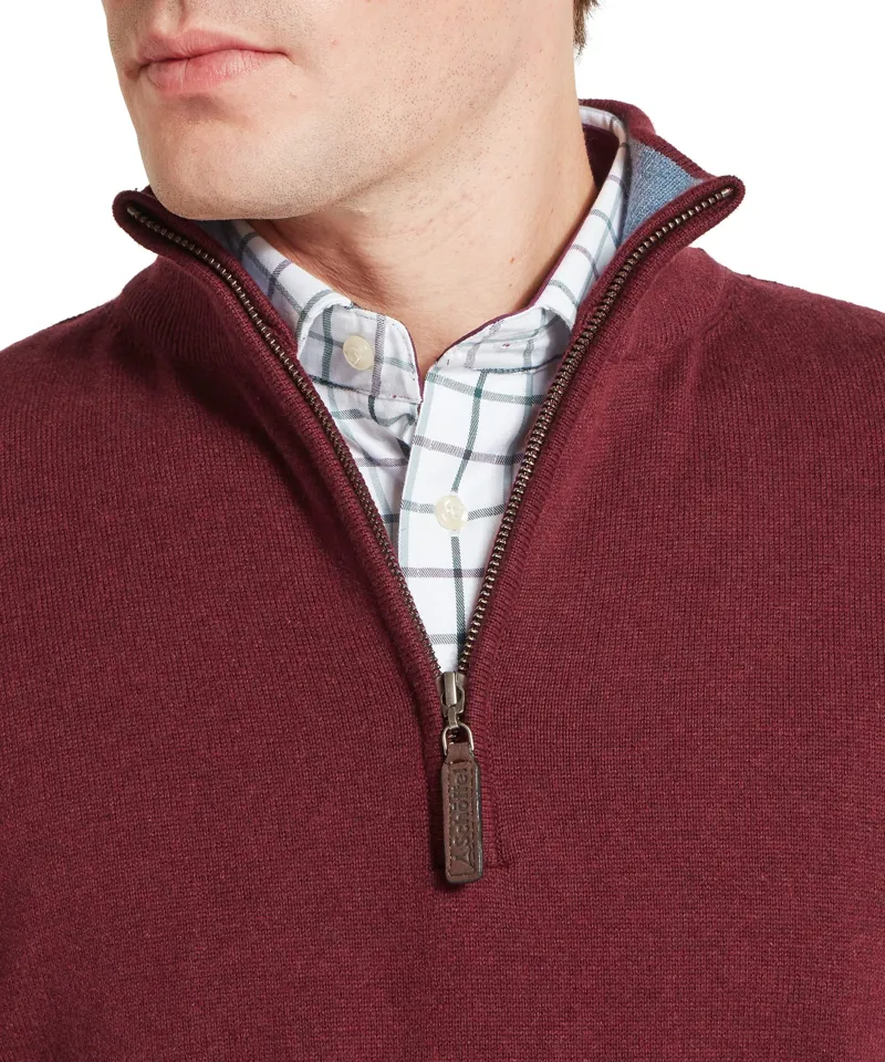 Schoffel Country Calton Cotton Cashmere 1/4 Zip Jumper in Burgundy-5
