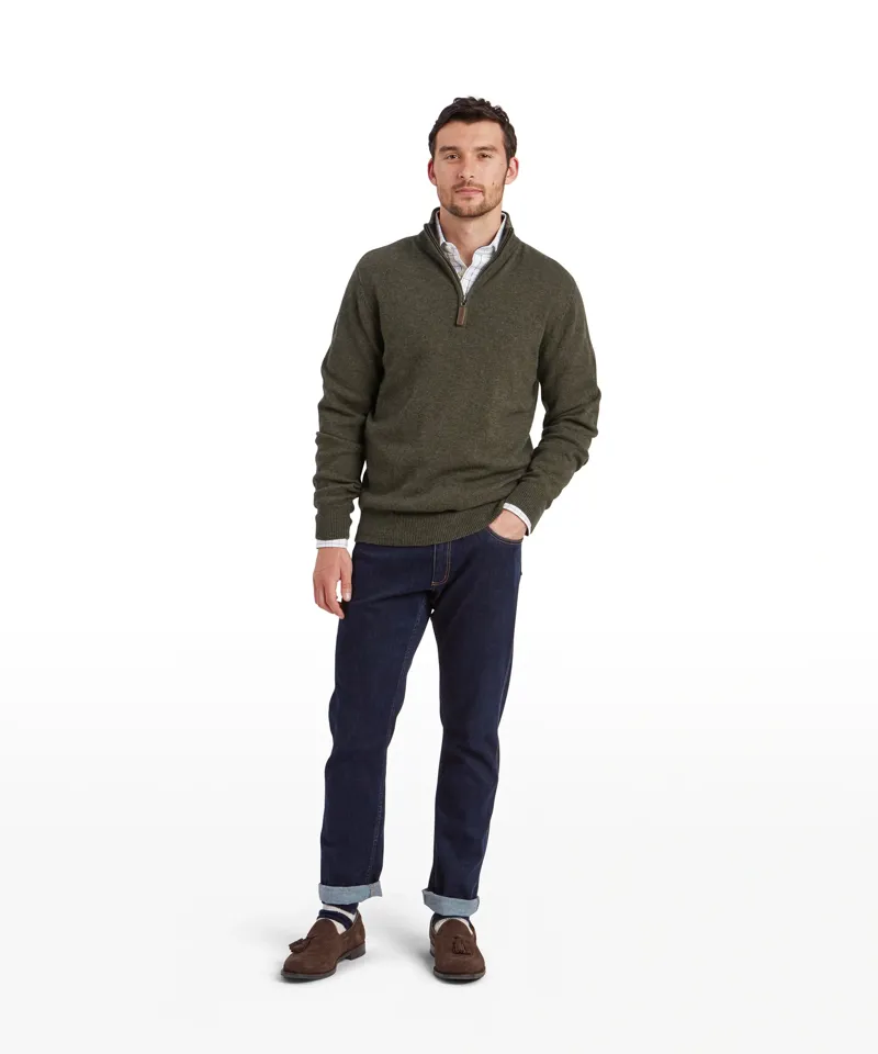 Schoffel Country Calton Cotton Cashmere 1/4 Zip Jumper in Loden Green-2