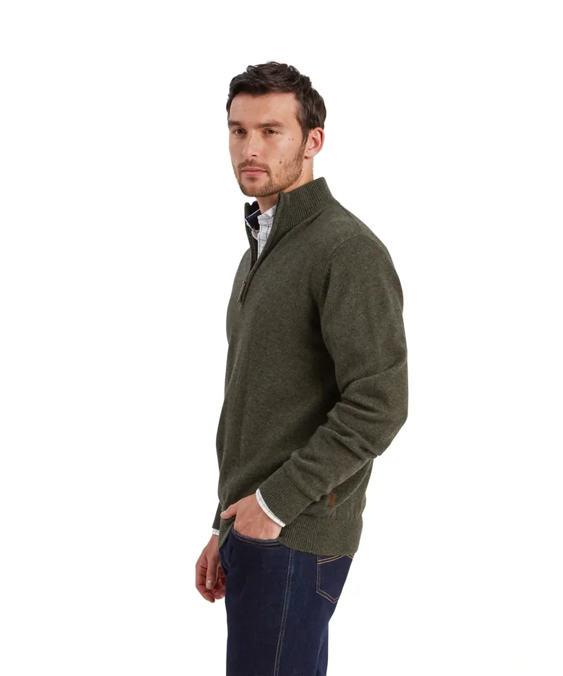 Schoffel Country Calton Cotton Cashmere 1/4 Zip Jumper in Loden Green-3