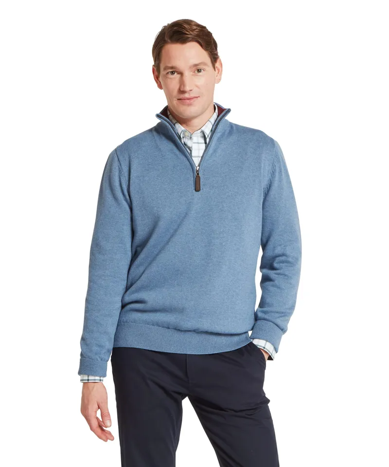Schoffel Country Calton Cotton Cashmere 1/4 Zip Jumper in Lake Blue-1