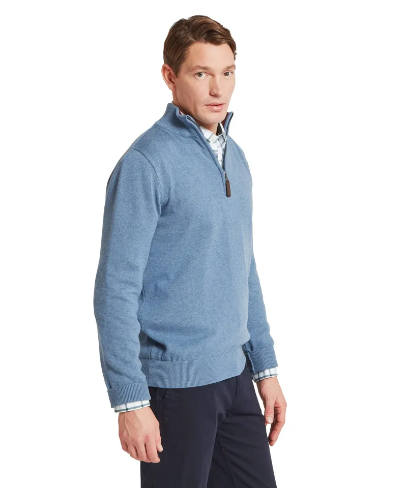 Schoffel Country Calton Cotton Cashmere 1/4 Zip Jumper in Lake Blue-3