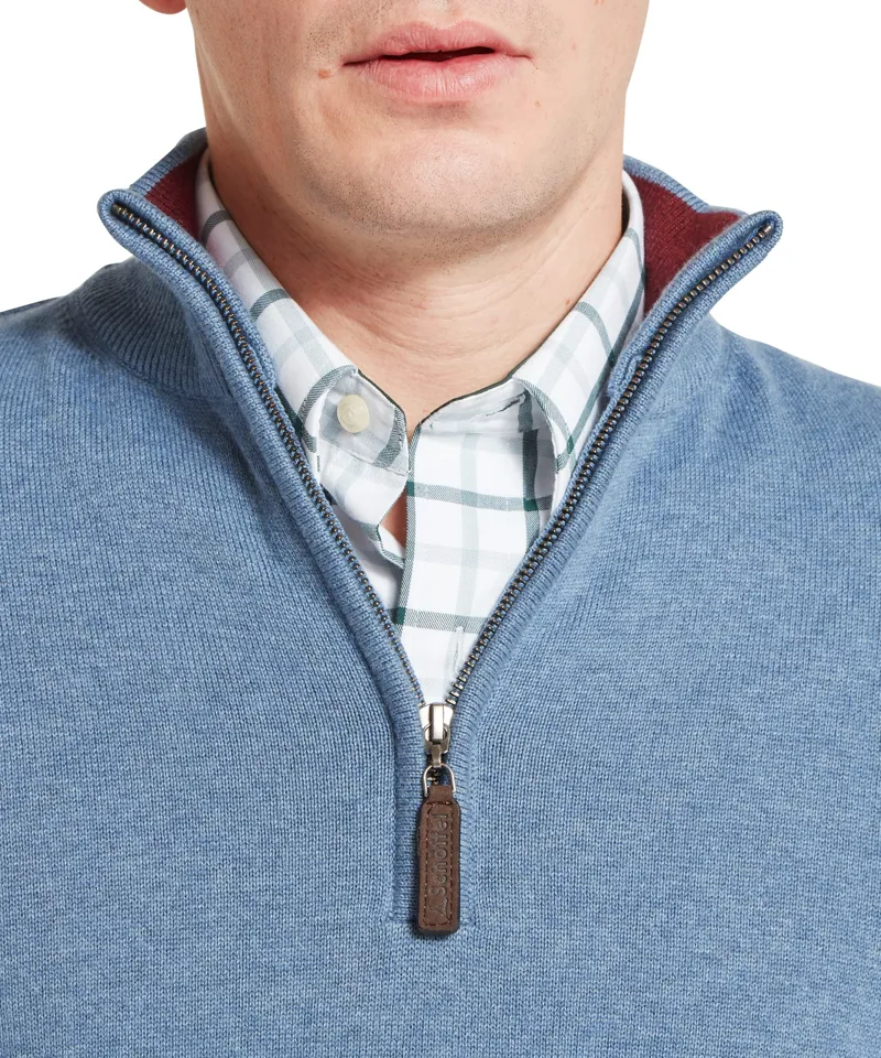 Schoffel Country Calton Cotton Cashmere 1/4 Zip Jumper in Lake Blue-5