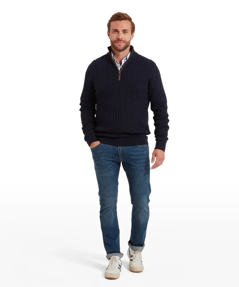 Schoffel Country Calton Cotton Cashmere Cable 1/4 Zip Jumper in Navy-2