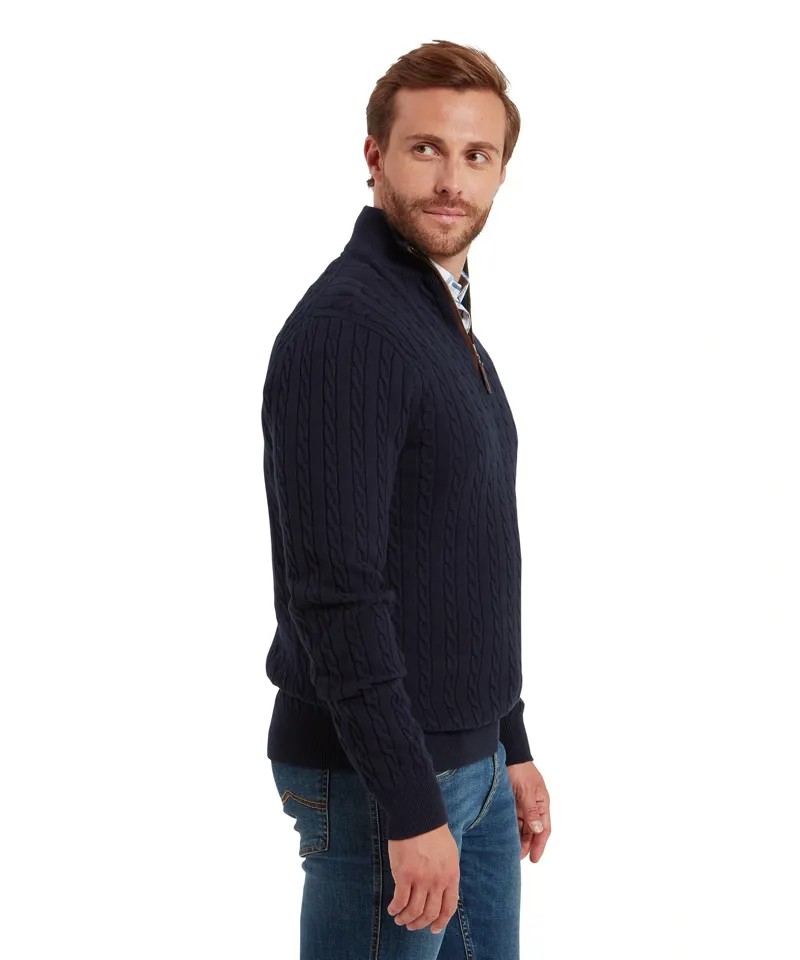 Schoffel Country Calton Cotton Cashmere Cable 1/4 Zip Jumper in Navy-3