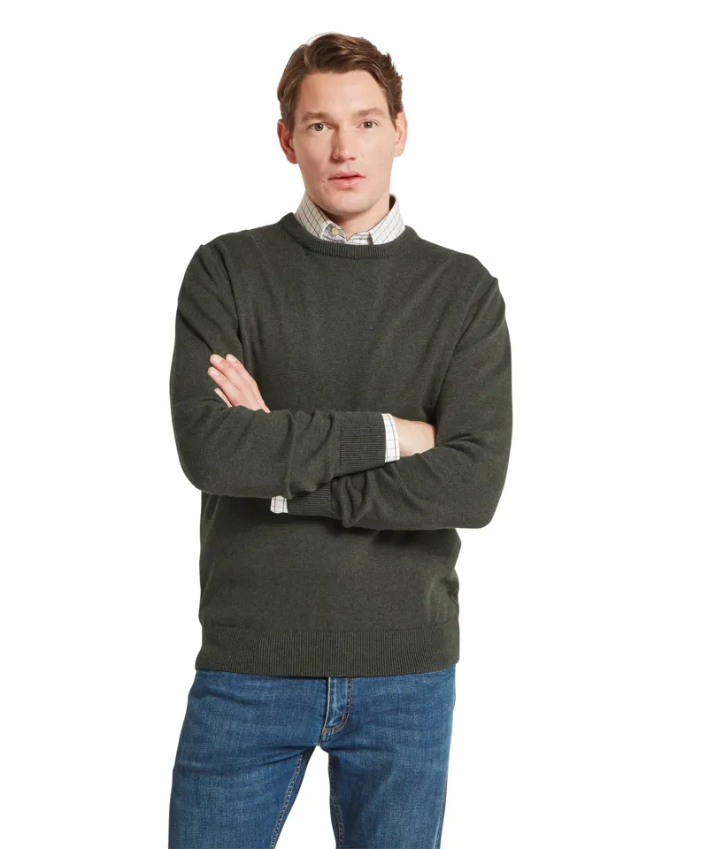 Schoffel Country Calton Cotton Cashmere Crew Jumper in Loden Green-1