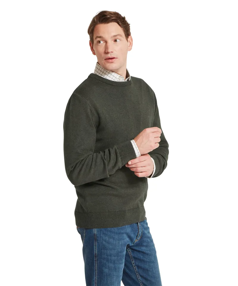 Schoffel Country Calton Cotton Cashmere Crew Jumper in Loden Green-3
