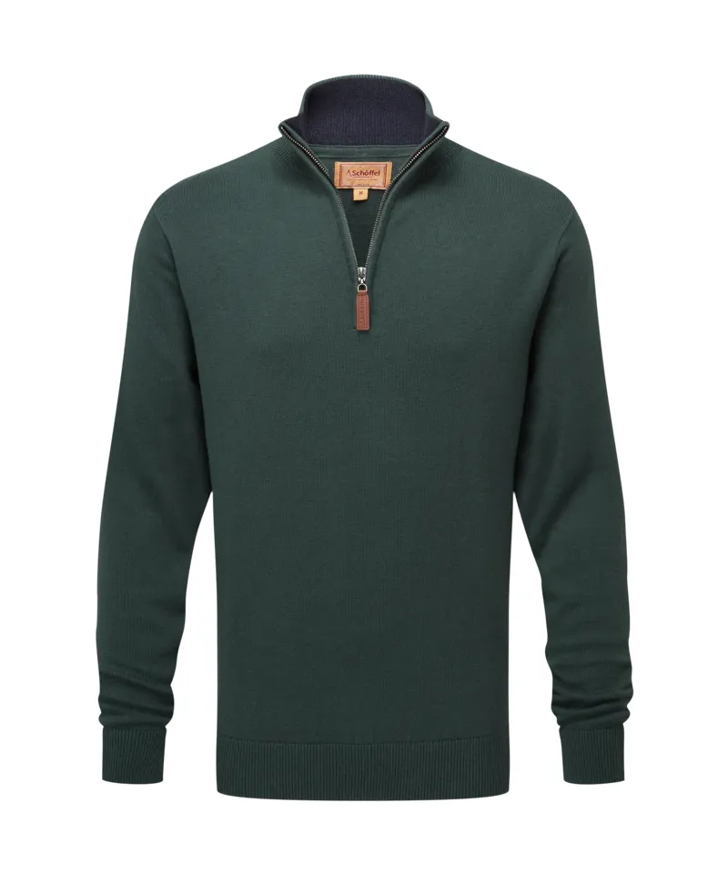 Schoffel Calton Cotton Cashmere Quarter Zip Jumper Botanical Green
