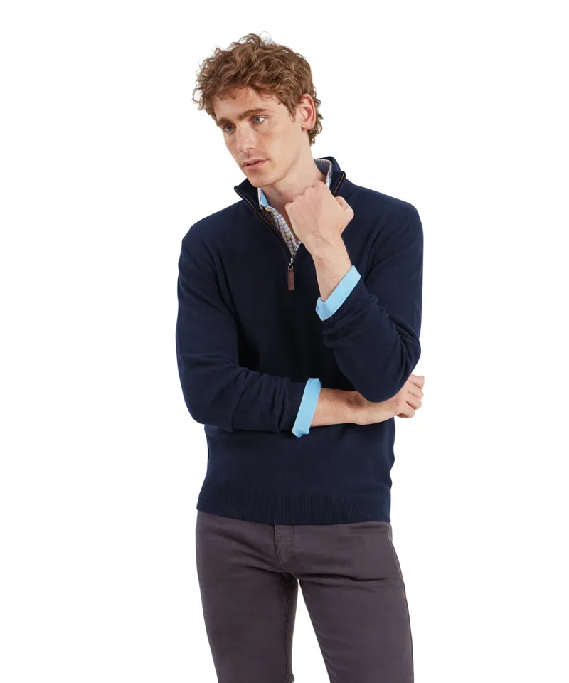 Schoffel Lewis Lambswool Quarter Zip Jumper Navy-1