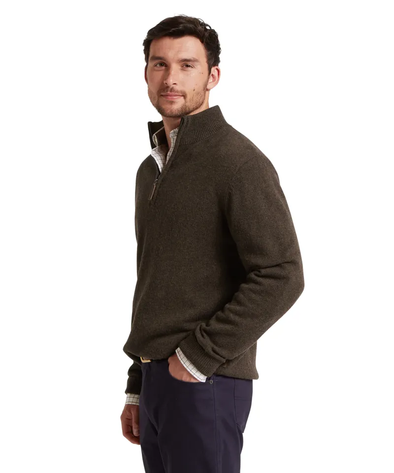 Schoffel Lewis Lambswool Quarter Zip Jumper Chocolate-3