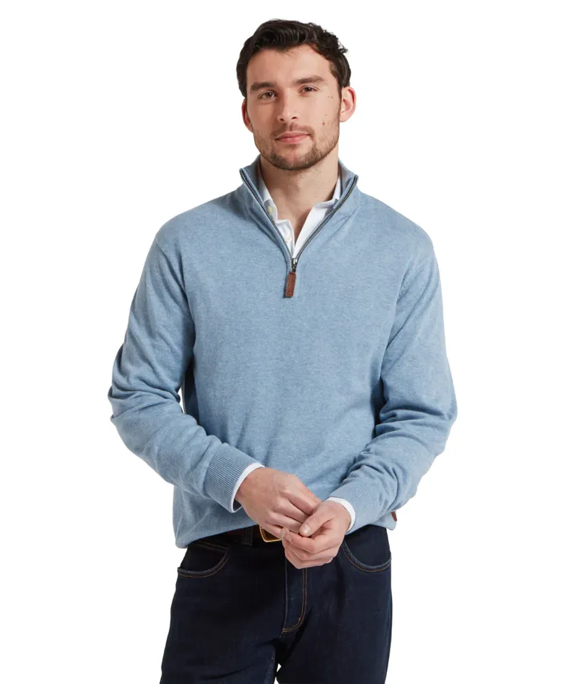 Schoffel Porthmeor Pima Cotton Quarter Zip Jumper Denim Blue-1