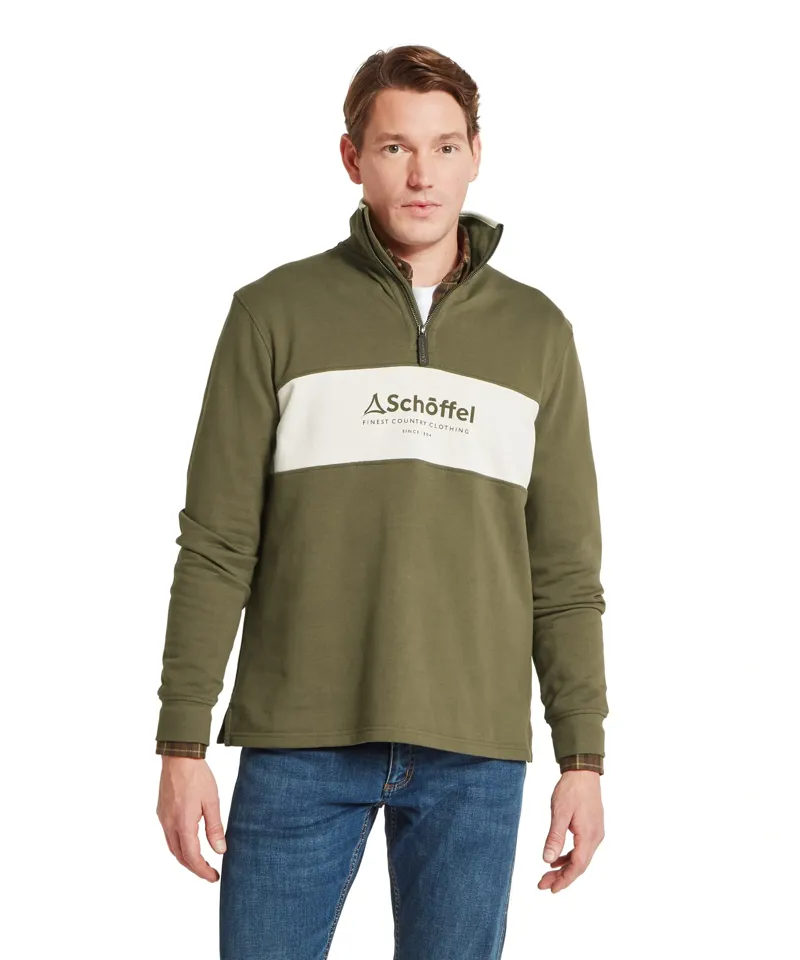 Schoffel Country Trencrom 1/4 Zip in Dark Khaki Green-1