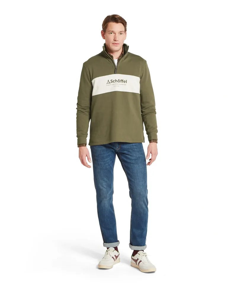 Schoffel Country Trencrom 1/4 Zip in Dark Khaki Green-2