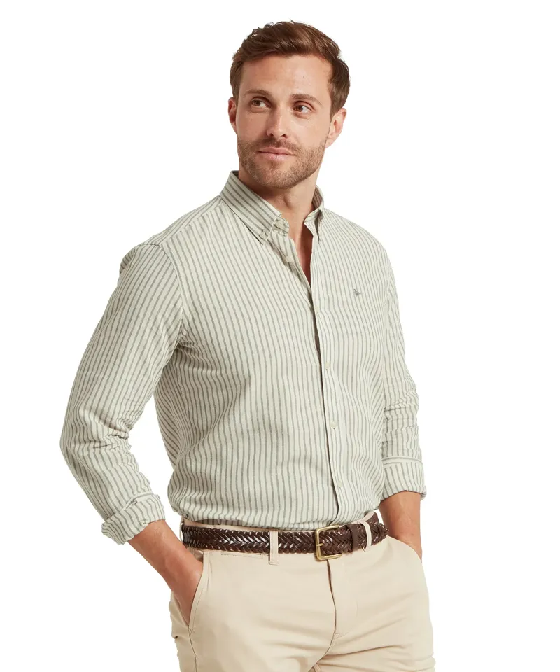 Schoffel Country Walsingham Linen Shirt in Agave Green Stripe-2
