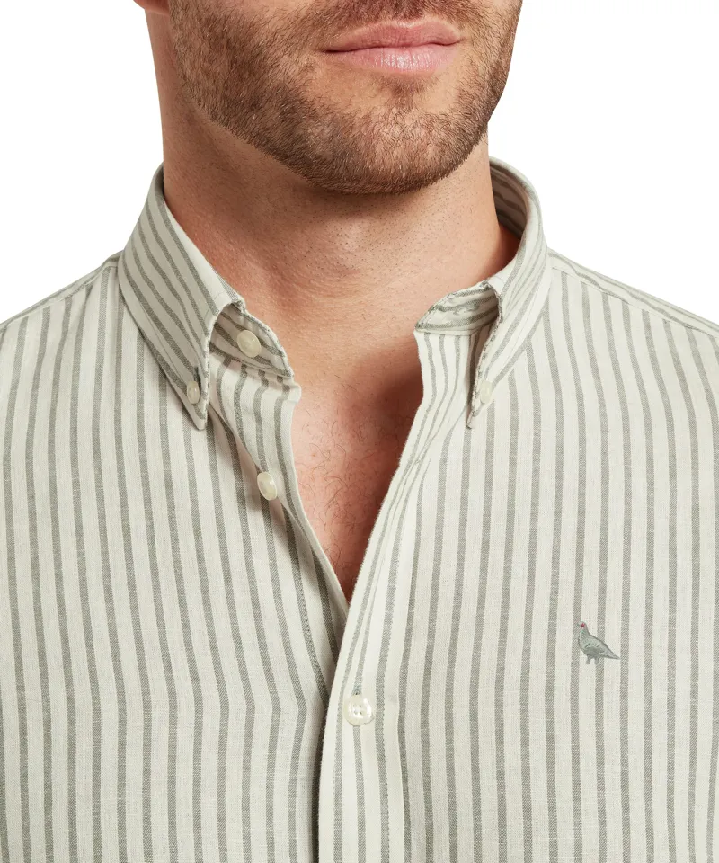 Schoffel Country Walsingham Linen Shirt in Agave Green Stripe-3