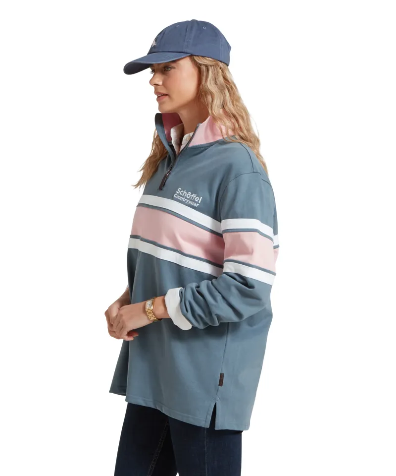 Schoffel Ladies Exmouth Heritage Quarter Zip Dark Pigeon/Chalky Coral-2