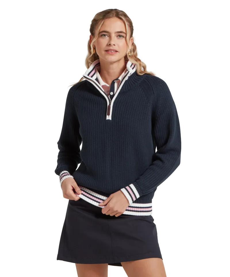 Schoffel Havelet Bay Quarter Zip Jumper Soft Navy/Blush-2