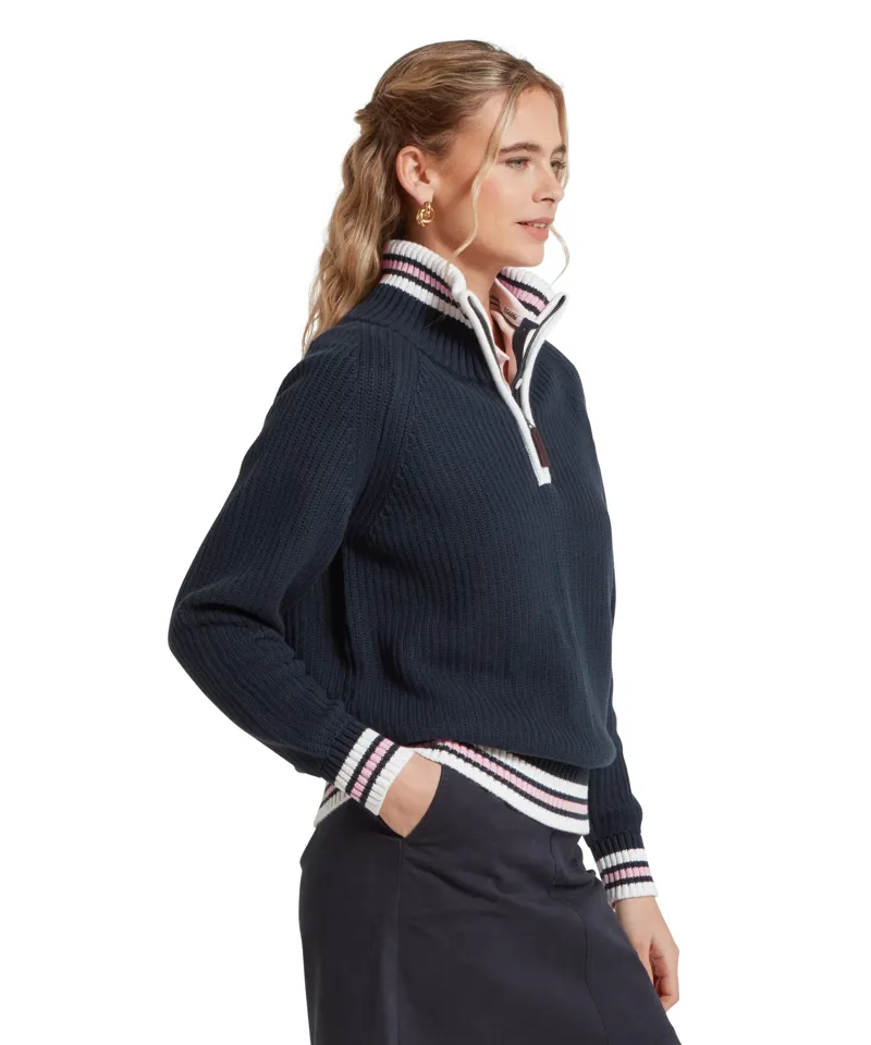 Schoffel Havelet Bay Quarter Zip Jumper Soft Navy/Blush-3