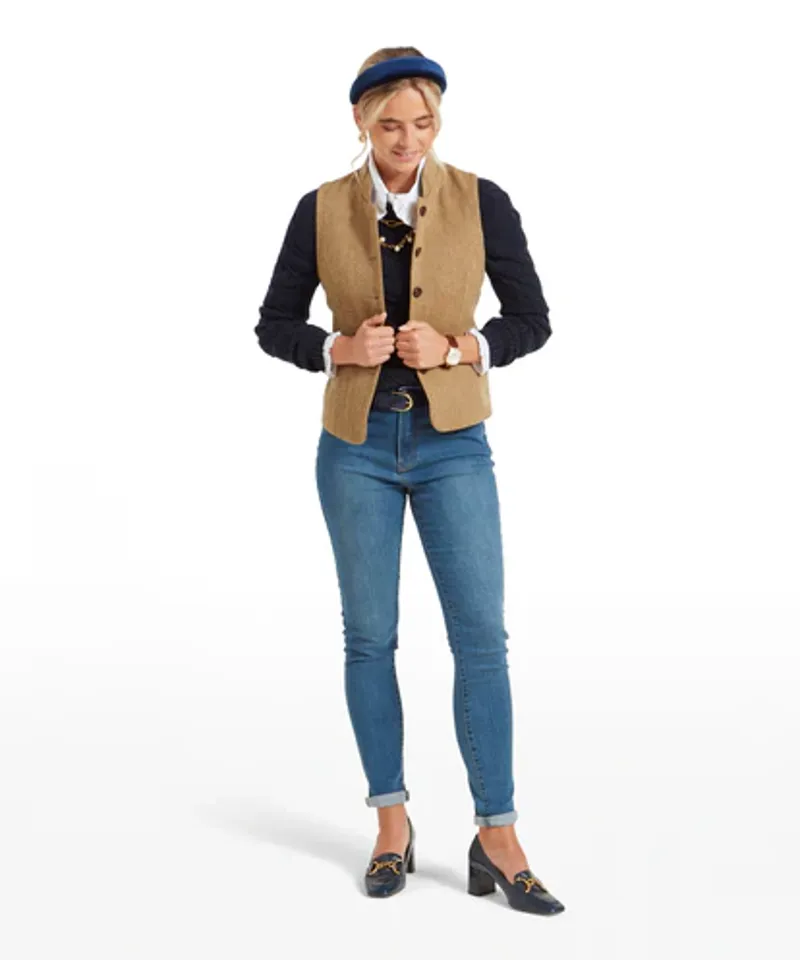 Schoffel Millport Tweed Nehru Waistcoat Oak Herringbone-2