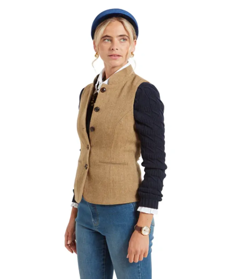Schoffel Millport Tweed Nehru Waistcoat Oak Herringbone-3