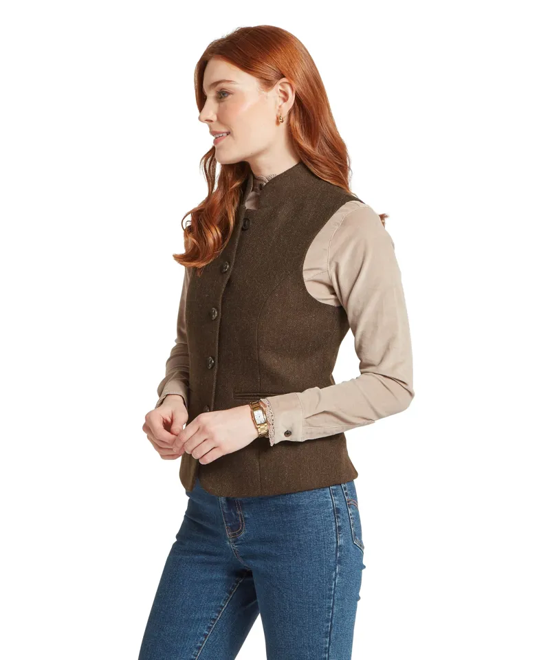 Schoffel Country Millport Tweed Nehru Waistcoat in Chocolate Herringbone Tweed-7